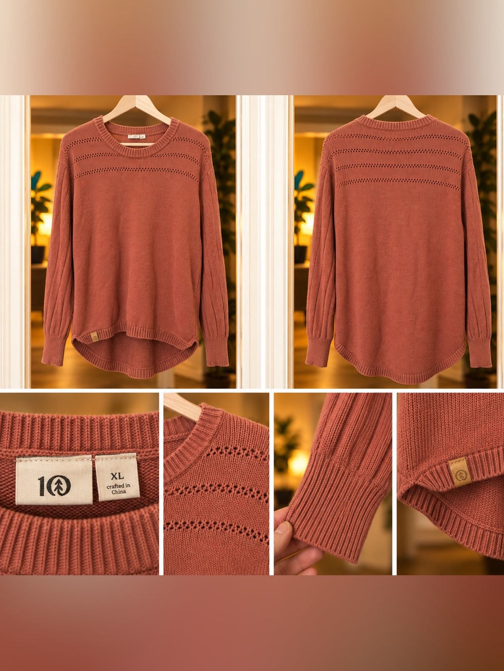 tentree Rust Open-Stitch Crewneck Sweater